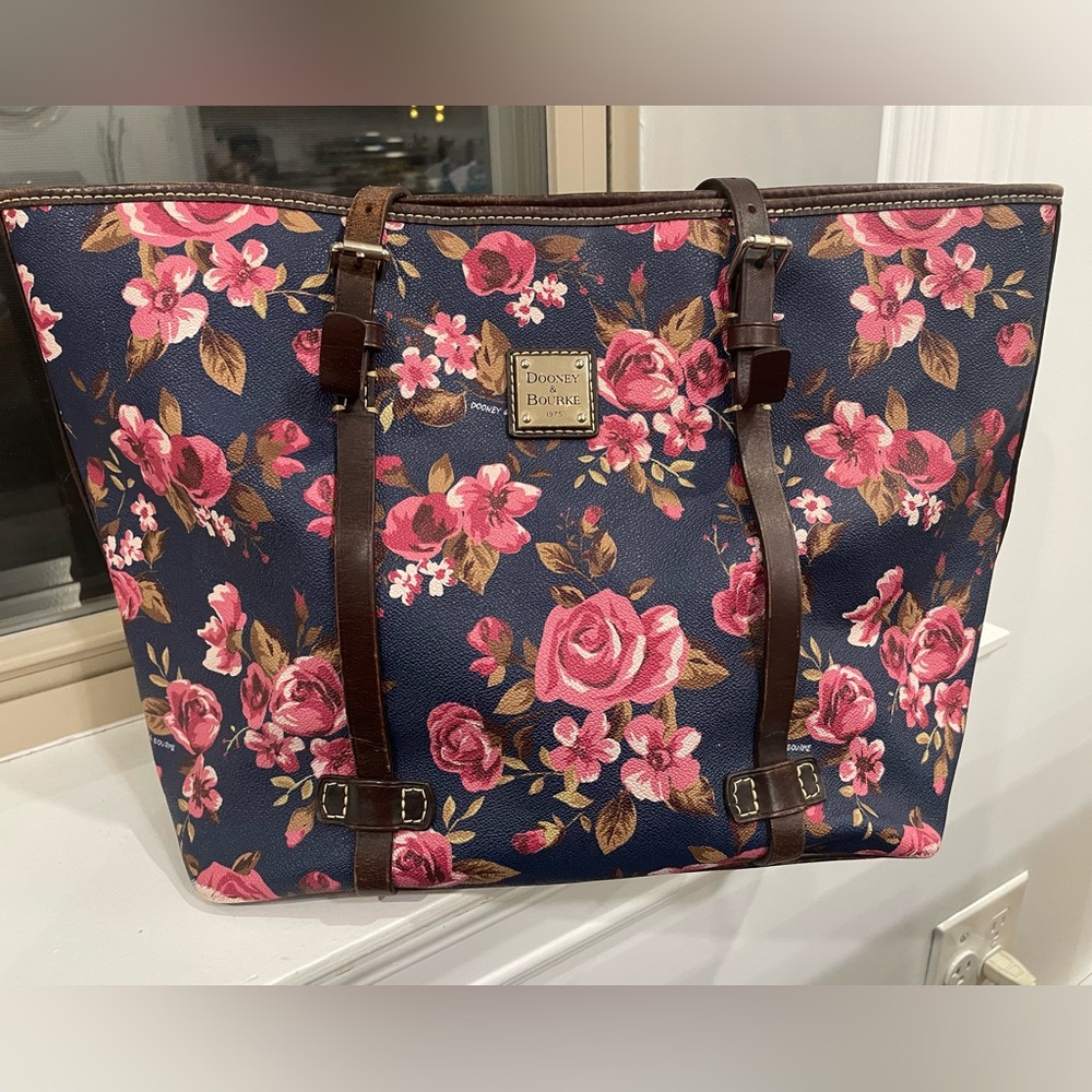 Dooney & Bourke Navy Floral Tote - Pink and Brown